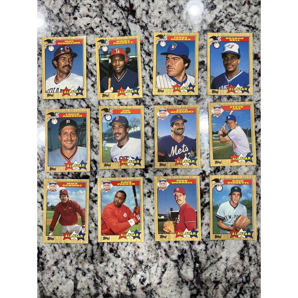 1987 Topps Tiffany Baseball Lot 12 Cards All Stars Pucker Schmidt Rice Set Break